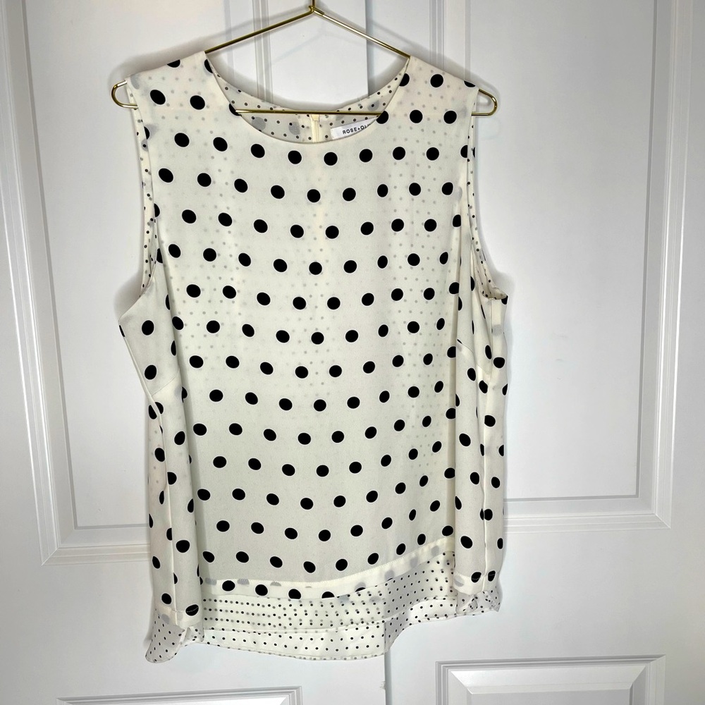Rose + Olive Sleeveless Top Black White Polka Dots Size XL B12
